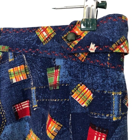SOLD Vintage 70s Handmade A Line Denim Patchwork Pattern Skirt M 8/10 - Picture 3 of 5